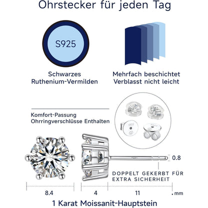 Moissanit Ohrringe Silber 925 Ohrstecker 1-4 Karat Diamant