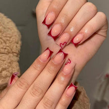 24 Stück Eckig Nägel Herzchen Dunkelrot French Press on Nails