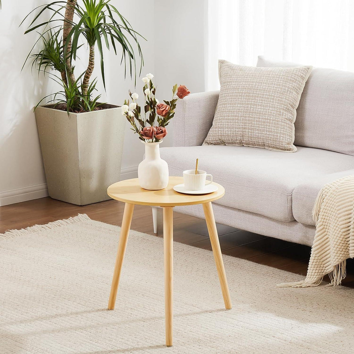 Runder Beistelltisch Naturholz Ø42x52cm Wohnzimmer Nachttisch massiv stabil