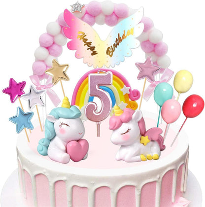 Einhorn Tortendeko Set 5. Geburtstag Mädchen Cake Topper 5 Jahre