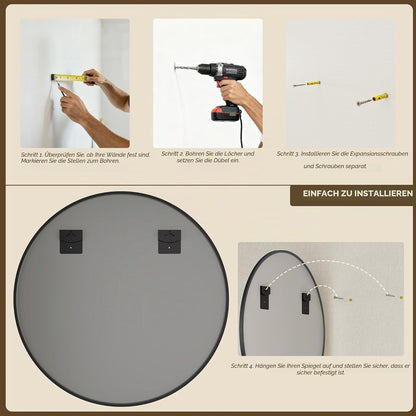 Runder Wandspiegel 75cm Schwarz – Modern & Elegant