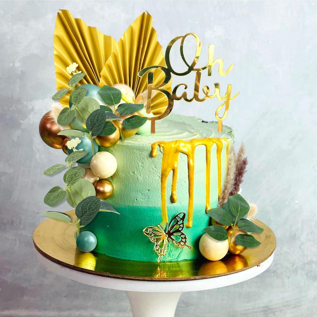 GRÜN Oh Baby Kuchen Topper Gender Reveal Babyparty Tortendeko