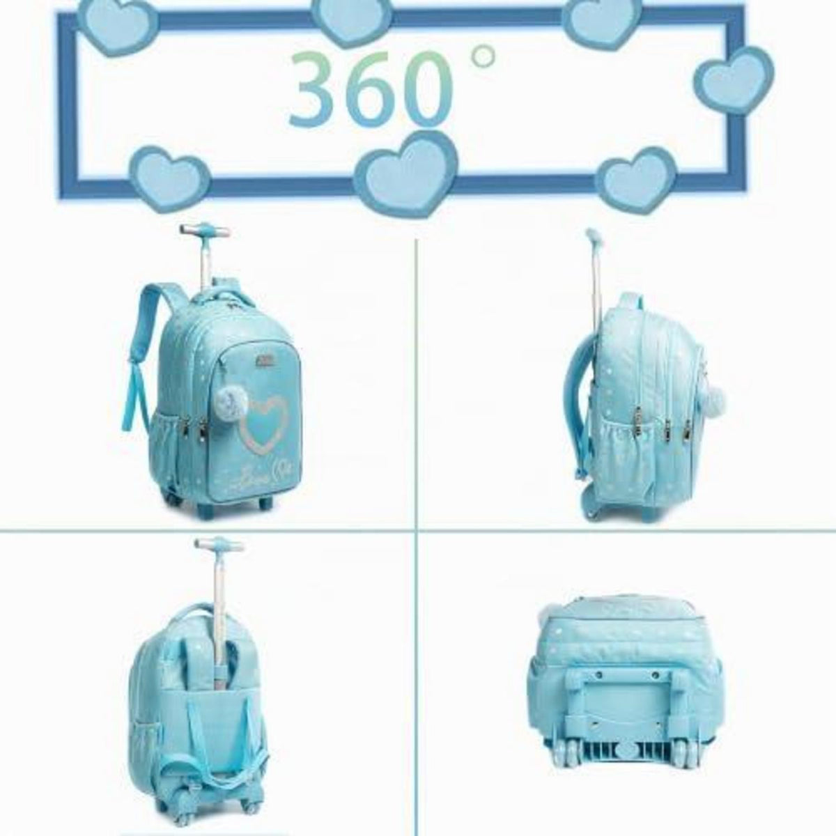 Schultrolley für Mädchen mit Rollen – Blau
