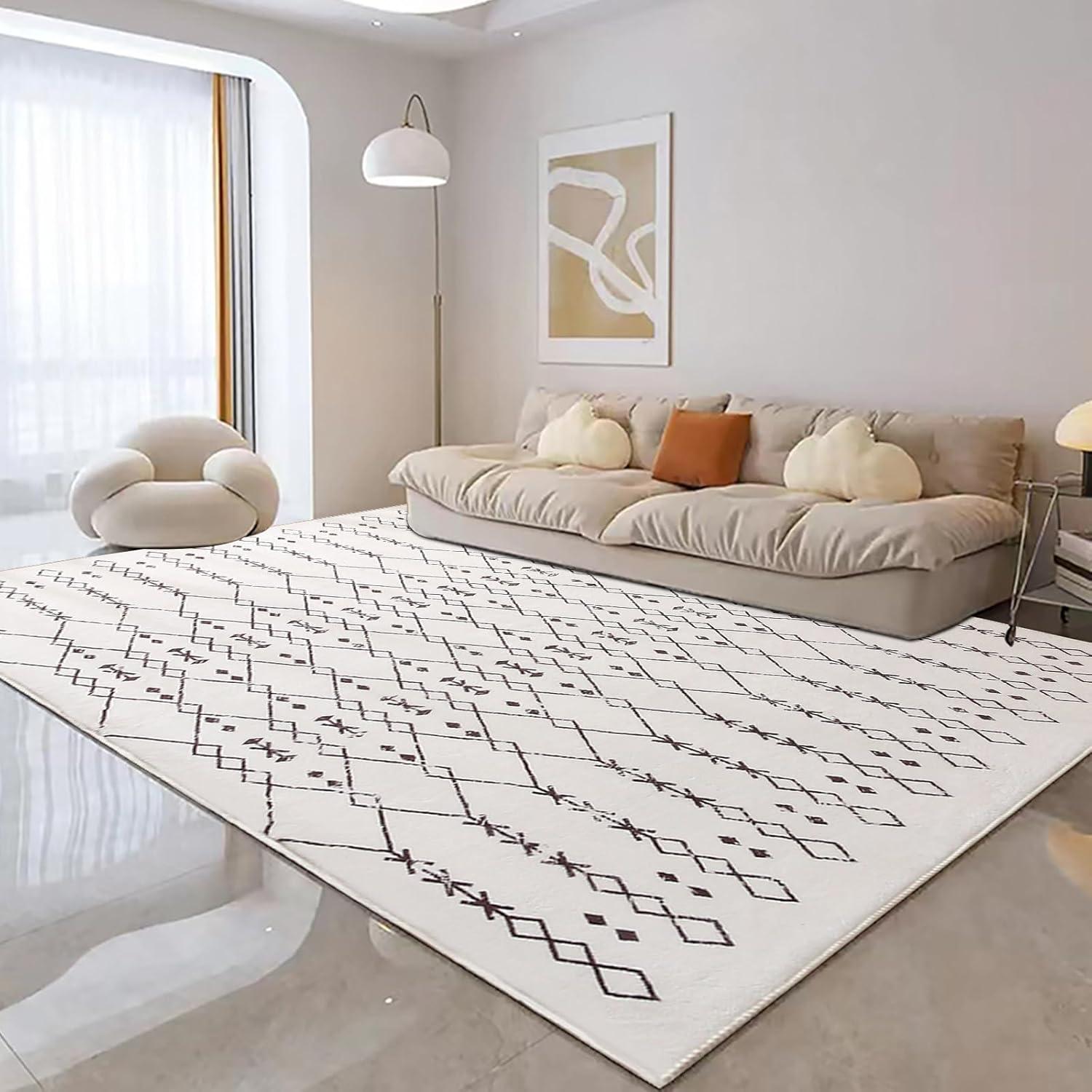 Abstrakter Teppich Wohnzimmer Kurzflor Beige 200x250cm