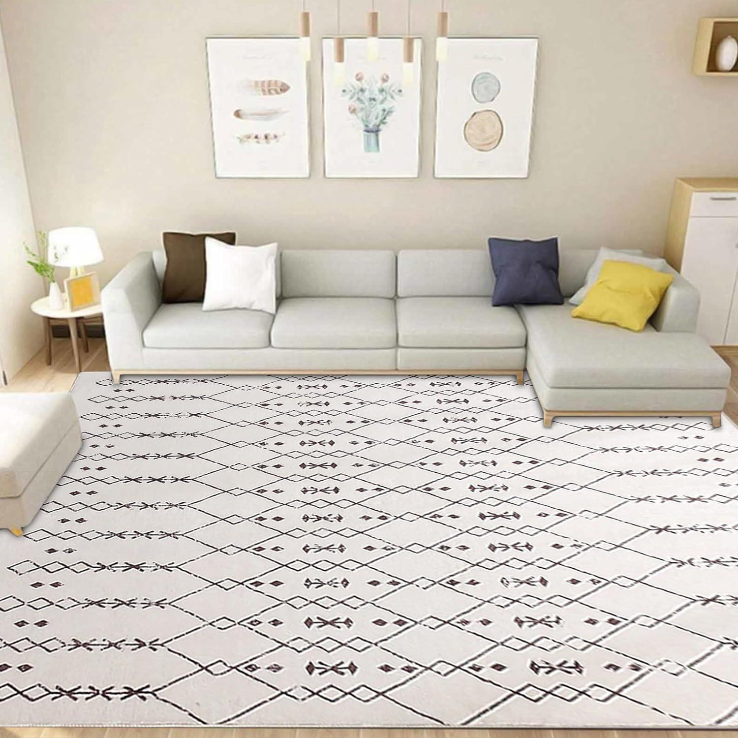 Großer Abstrakter Teppich Weiß 200x250cm Anti-Rutsch Teppich