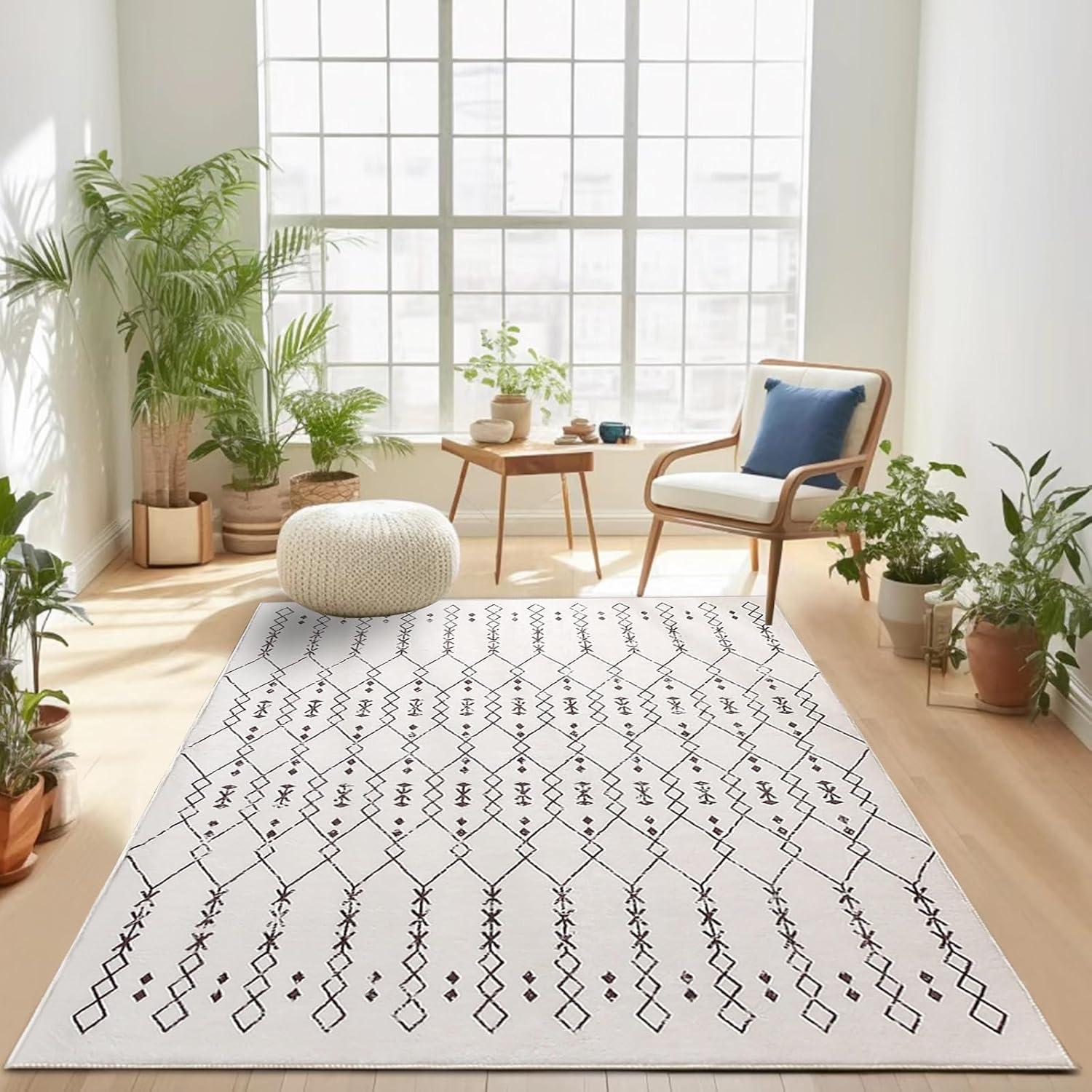 Abstrakter Teppich Wohnzimmer Anti-Rutsch Teppich Beige 120x160cm