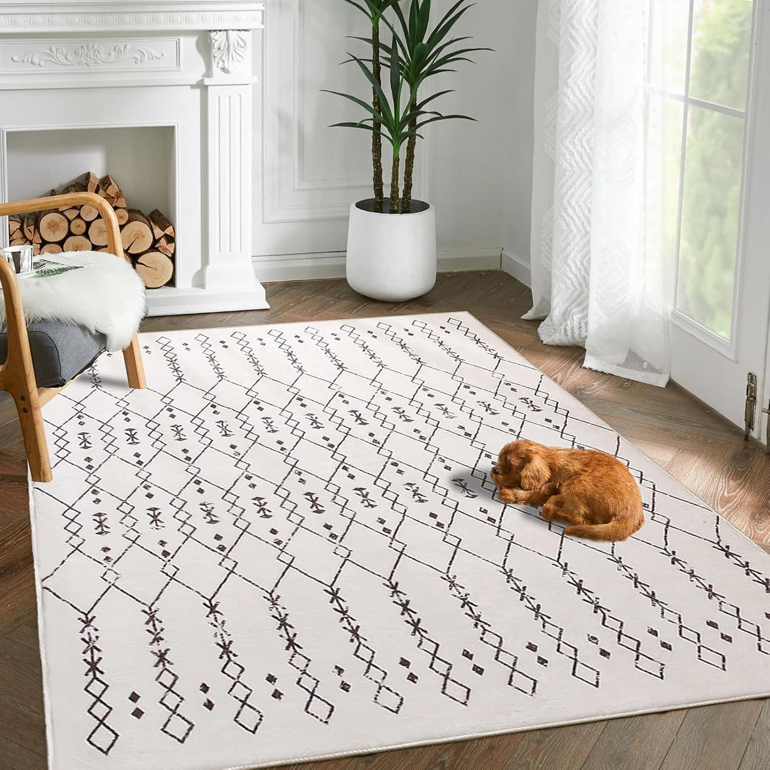 Großer Wohnzimmer Teppich Abstraktes Muster Kurzflorig