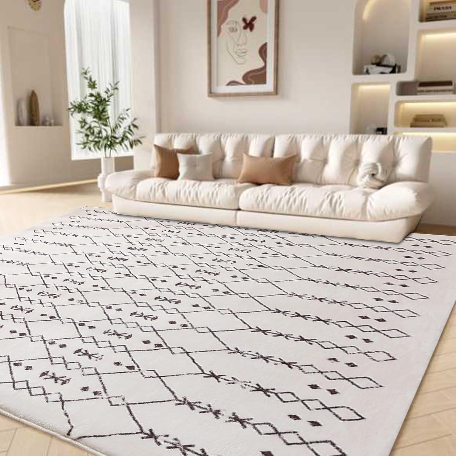Großer Abstrakter Teppich 120x160cm Beige/Elfenbein Rutschfester