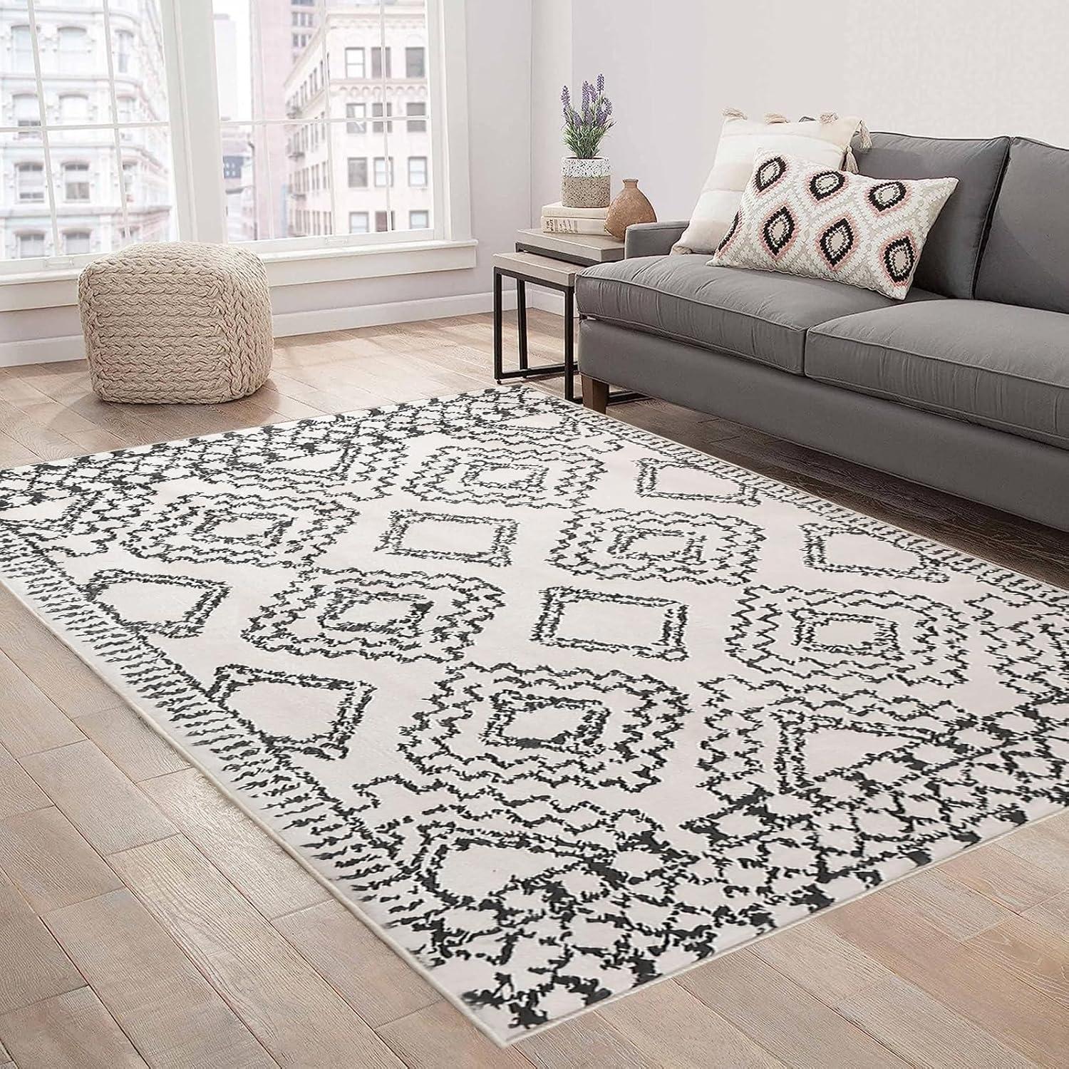 Moderner Abstrakter Teppich 160x200cm Elfenbein/Schwarz
