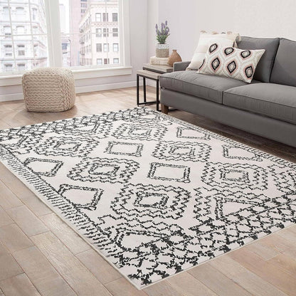 Moderner Abstrakter Teppich 160x200cm Elfenbein/Schwarz