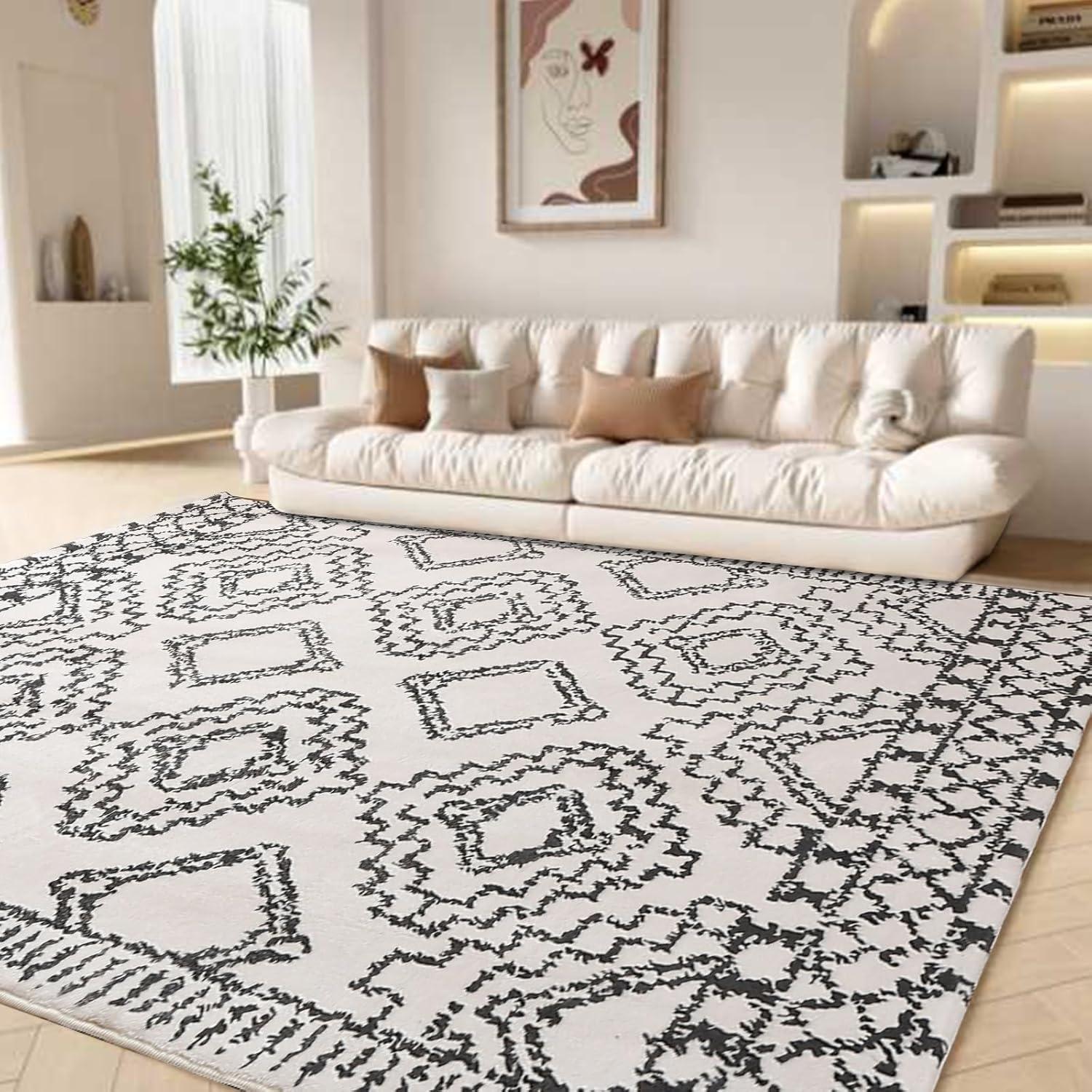 Moderne Kurzflor Teppich Elfenbein/Schwarz 160x200cm