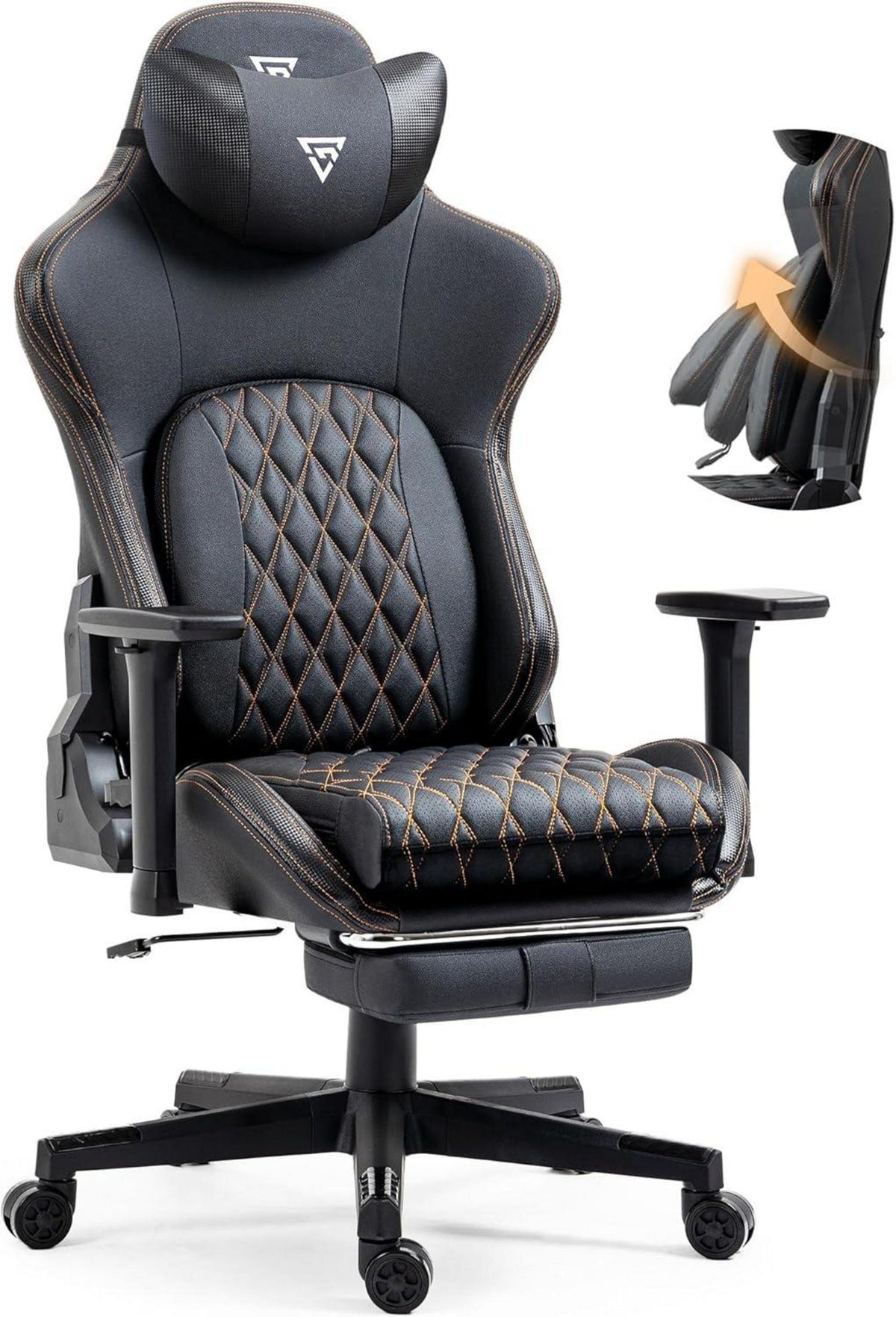 Ergonomischer Gaming Stuhl mit Fußstütze und 3D Armlehnen, 180 kg