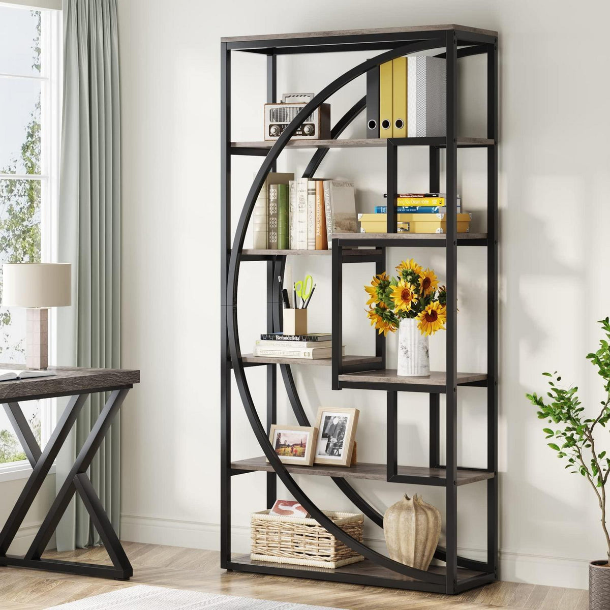 Industrielles Bücherregal 180cm – Vintage Grau, 5-Stöckig