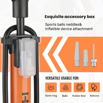 Fahrradpumpe Hochdruck Standpumpe 160 PSI für alle Ventile - Presta Schrader Dunlop Auto - Orange mit Manometer