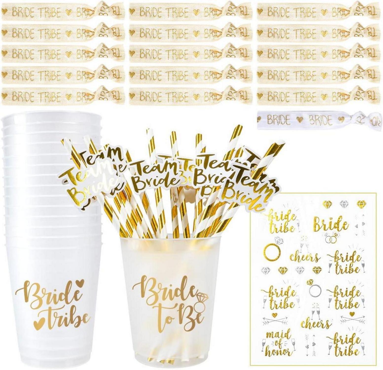 16-teiliges JGA Deko Set Bride Tribe Gold mit