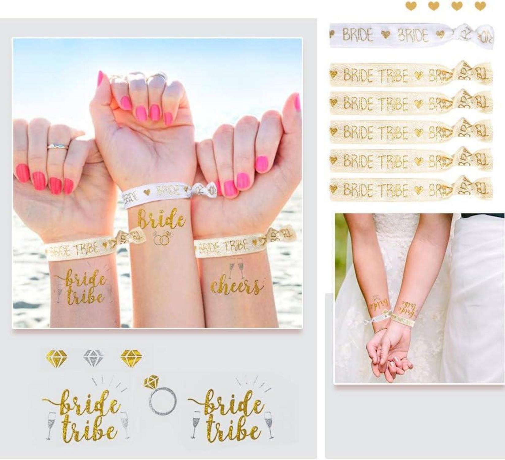 JGA Party Deko Set 16-teilig in Gold Becher Strohhalme Armbänder Tattoo