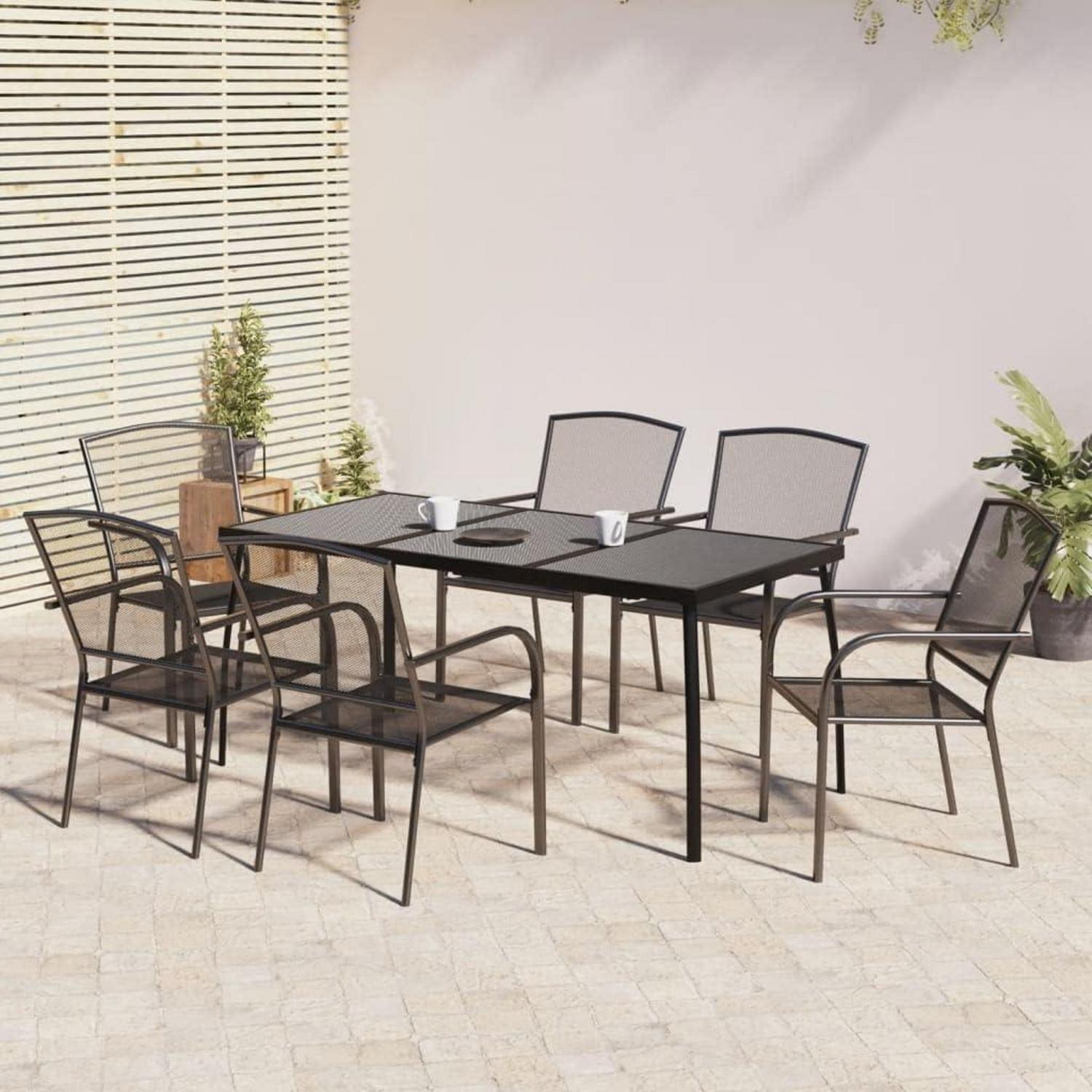 vidaXL Garten Essgruppe 7-tlg. Anthrazit Stahl Stapelbare