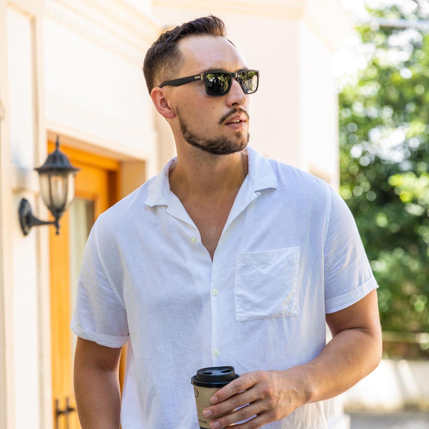 Perkanion Herren Sonnenbrille Polarisiert UV400 Schwarz Angeln Autofahren