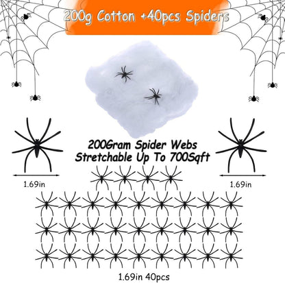 Halloween Deko Set mit Dehnbaren Spinnennetzen und