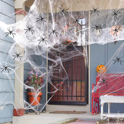 Halloween Deko Set mit dehnbaren Spinnennetzen und künstlichen Spinnen