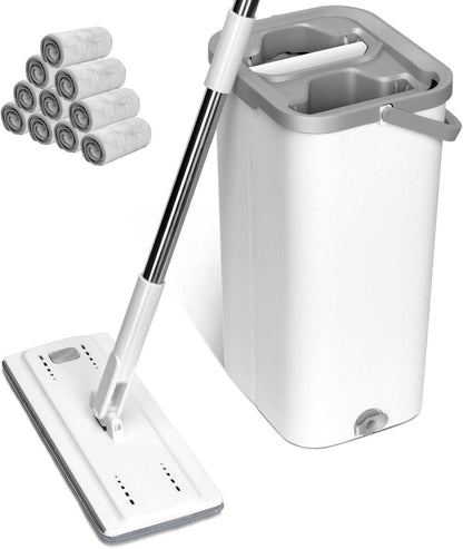 Bodenwischer Set mit Eimer und 10 Mikrofaser Moppkopf