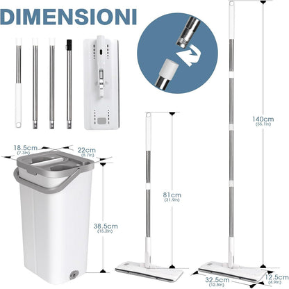 Bodenwischer Set mit Eimer und 10 Mikrofaser Moppkopf