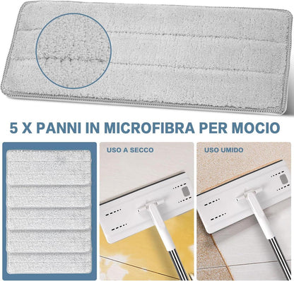 Bodenwischer Set mit Eimer und 10 Mikrofaser Moppkopf, Edelstahlgriff