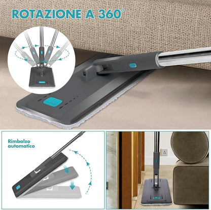 Masthome Bodenwischer mit Eimer Set und Flachem Mopp, Edelstahlgriff und 6 Microfaser Pads