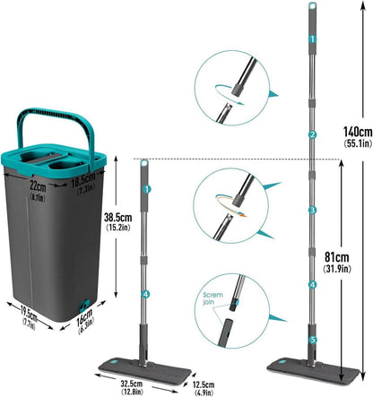 Masthome Bodenwischer Eimer Set Flacher Mopp Edelstahl Griff 6 Mikrofaser