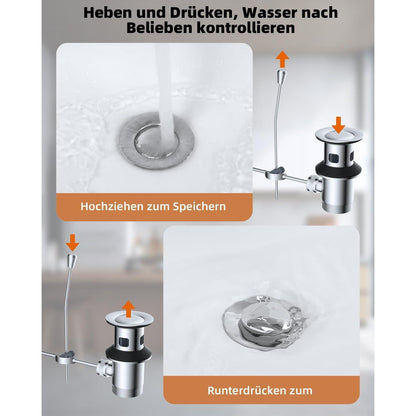 Waschbecken Ablaufgarnitur mit Zugstange und Überlauf 1 1/4 Zoll