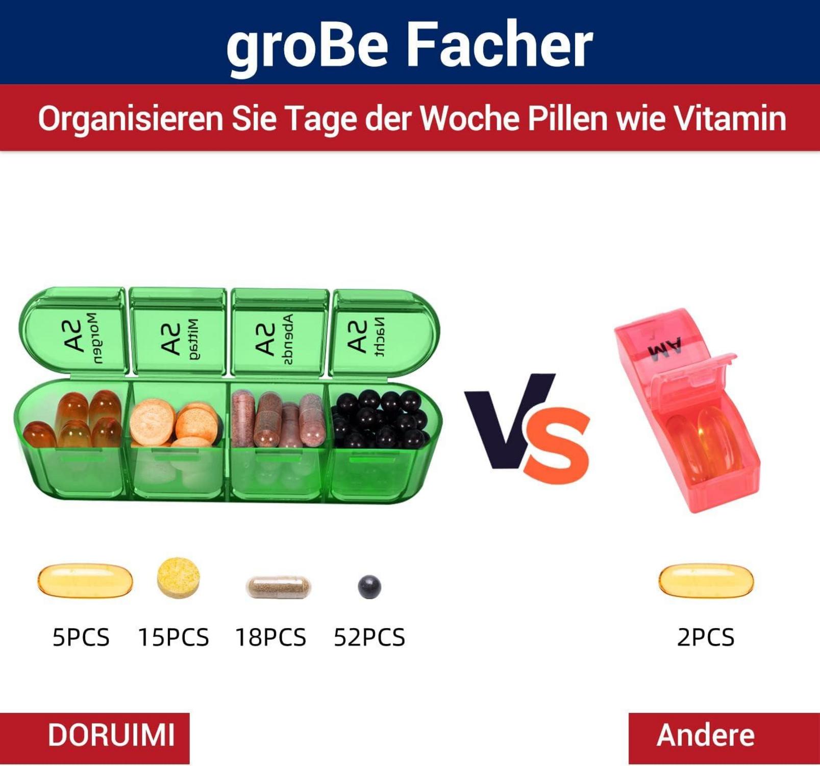 Tablettenbox 7 Tage Medikamentenbox 4 Fächer für Morgens Mittags