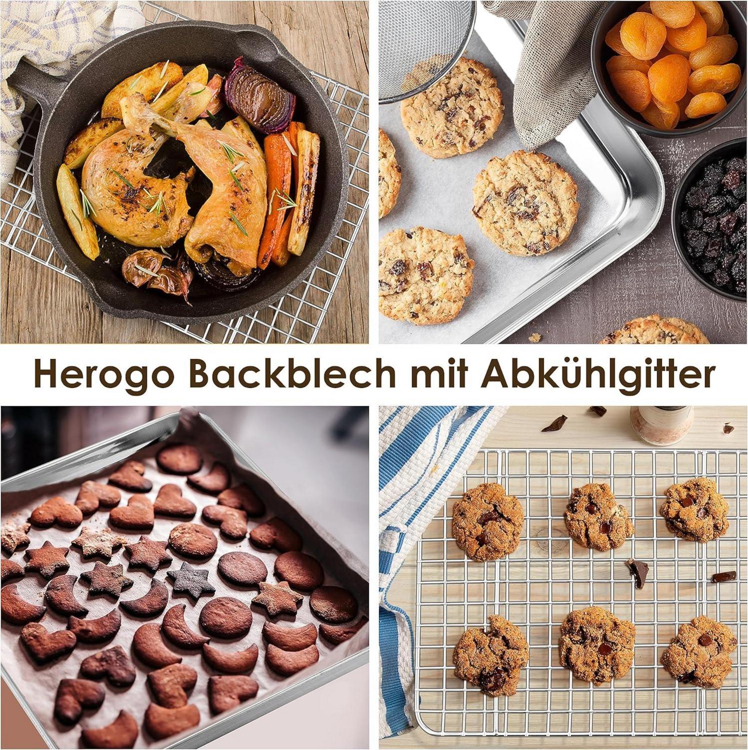 Großes Edelstahl Backblech mit Abkühlgitter Set 40,5x30,4cm