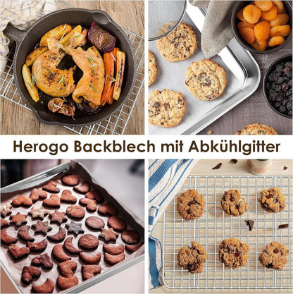 Großes Edelstahl Backblech mit Abkühlgitter Set 40,5x30,4cm