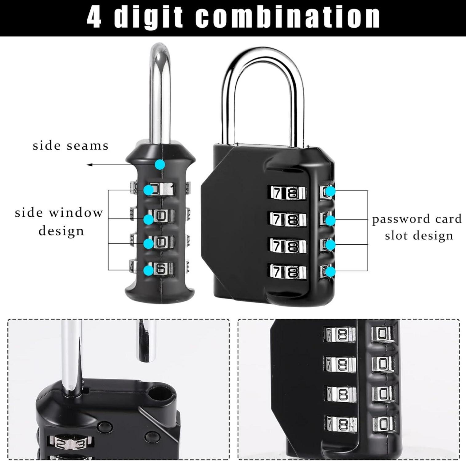 2er-Pack Vorhängeschloss Zahlenschloss Zinklegierung Schwarz Blau