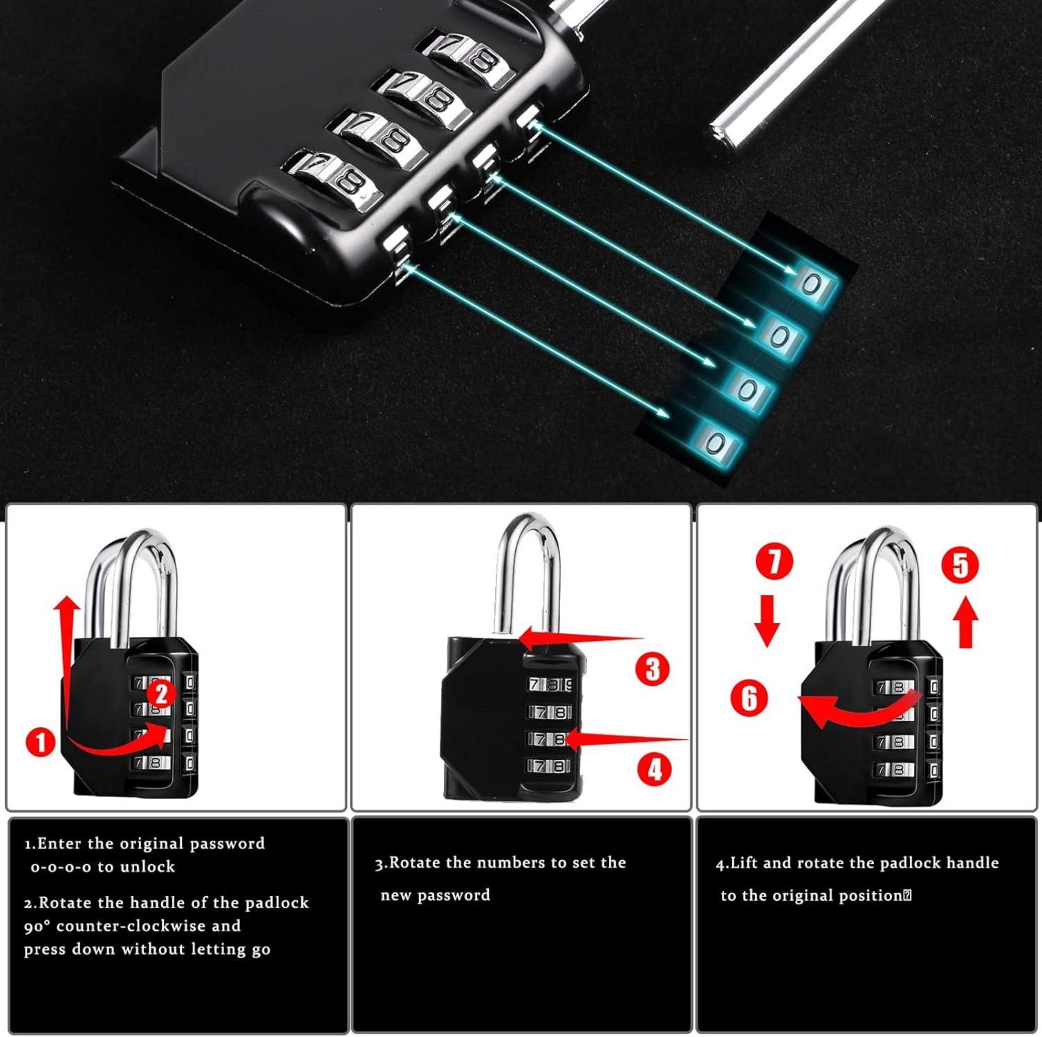 2er Pack 4-stelliges Vorhängeschloss Zahlenschloss Zinklegierung