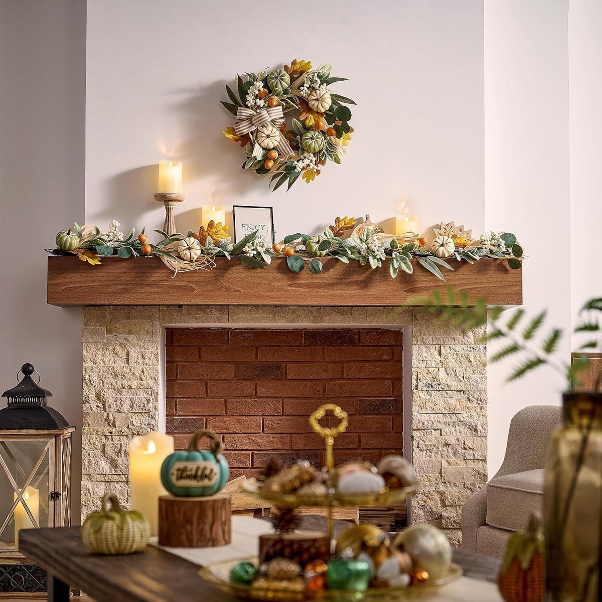 Türkranz Herbstdeko Kürbis Ahornblatt Beere 45cm