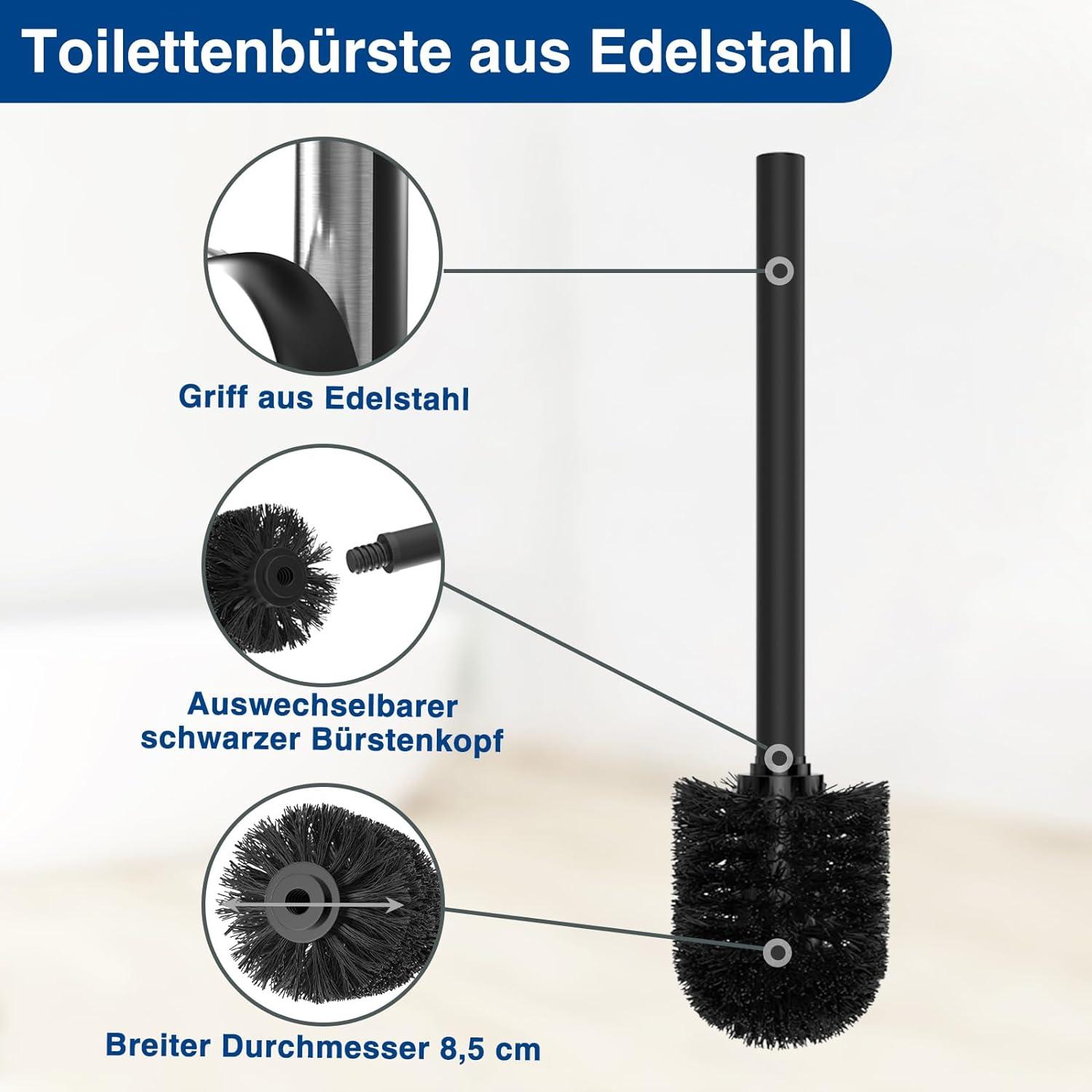 Toilettenpapierhalter Edelstahl Stehend Klobürste Feuchttücherbox-Glasregal