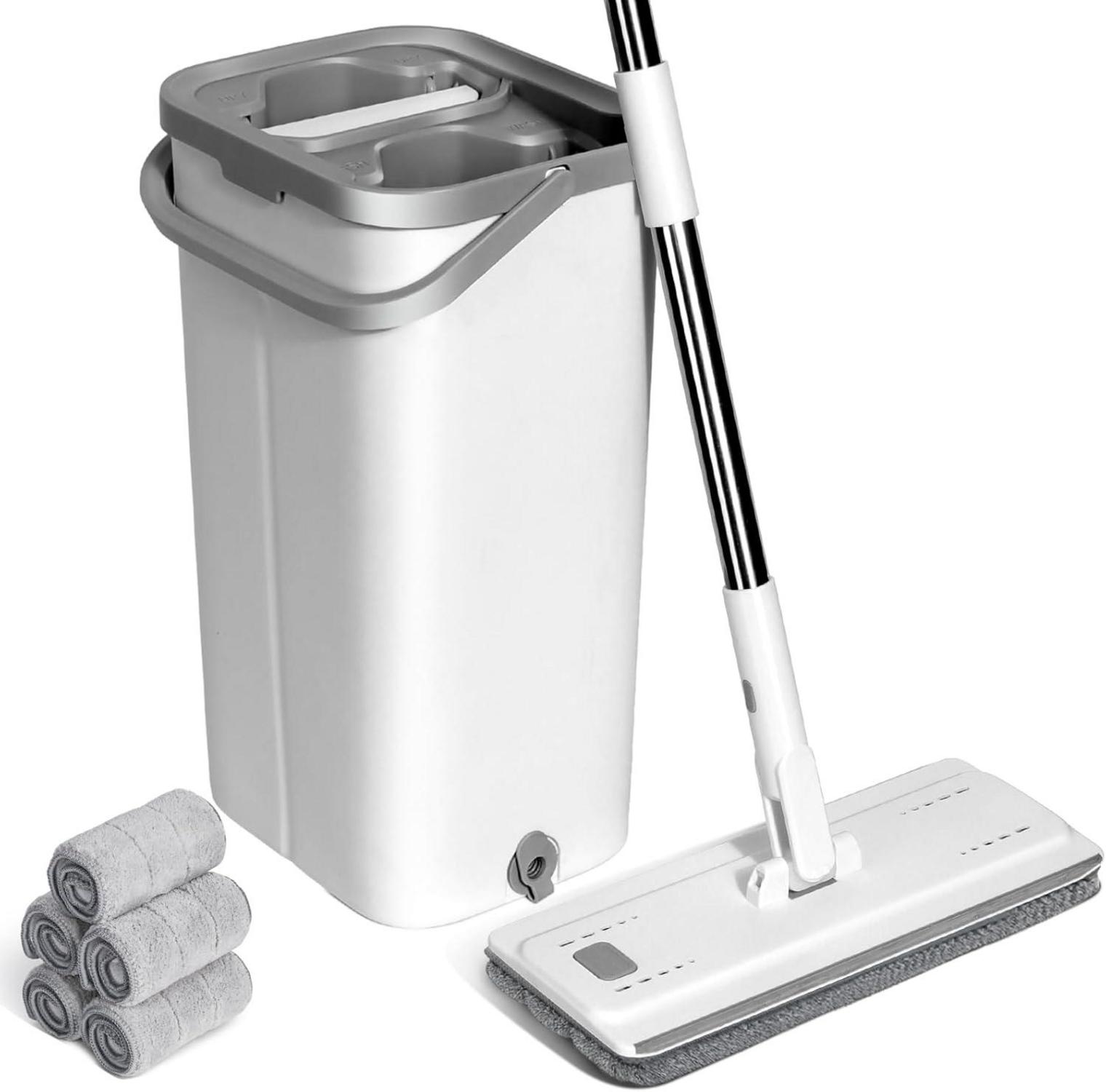 Masthome Wischmopp Set mit Eimer und 10 Mikrofaser Pads