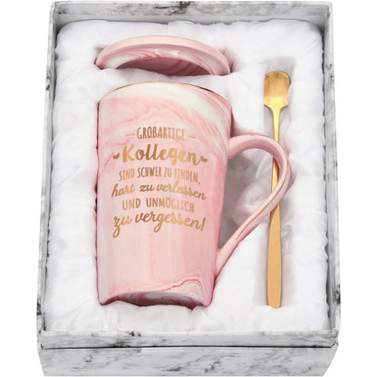 Abschiedsgeschenk Kollegin 400ml Marmor Kaffeetasse Spruch