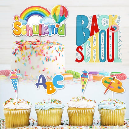 Schulanfang Tortendeko Set 22-teilig ABC 123 Zuckertüte Cake Topper Bunt