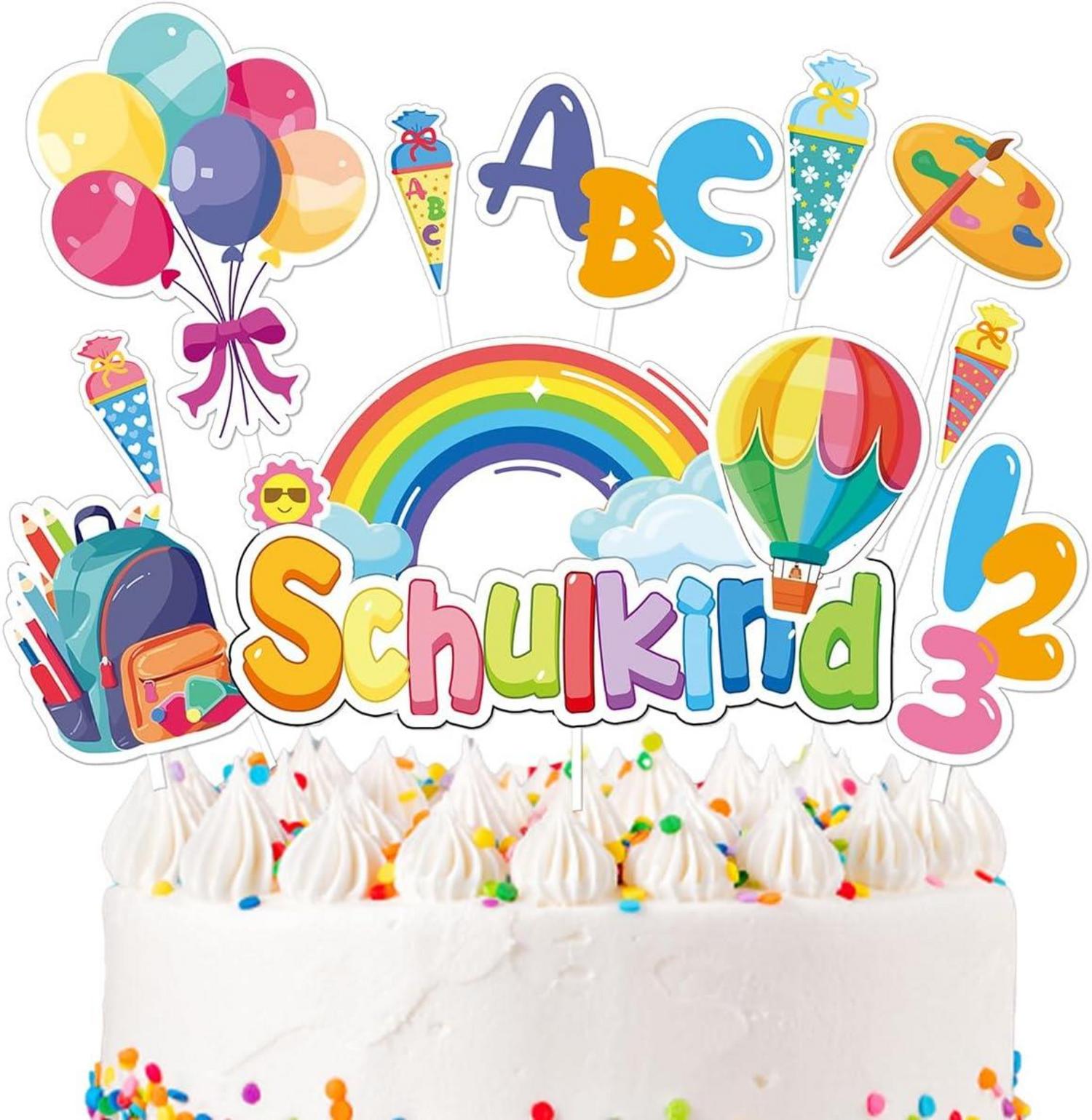 Tortendeko Einschulung 22 Stück Schulanfang Schulkind ABC 123 Cake