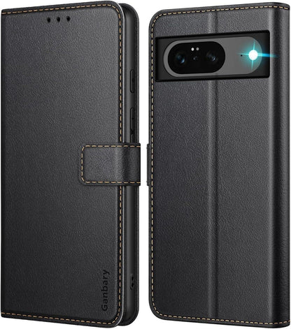 Handyhülle Google Pixel 8 - Premium Leder Klapphülle Schwarz