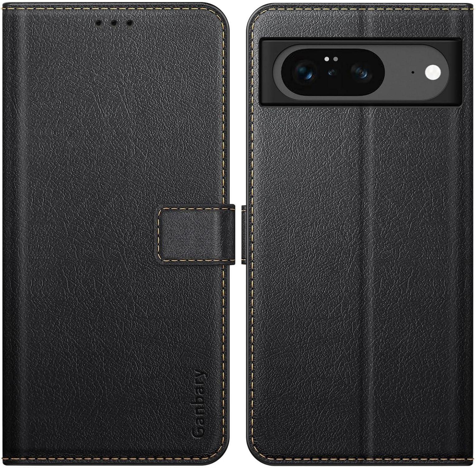 Handyhülle Google Pixel 8 Leder Klapphülle Schwarz - Kartenschlitze, Magnetverschluss, Standfunktion