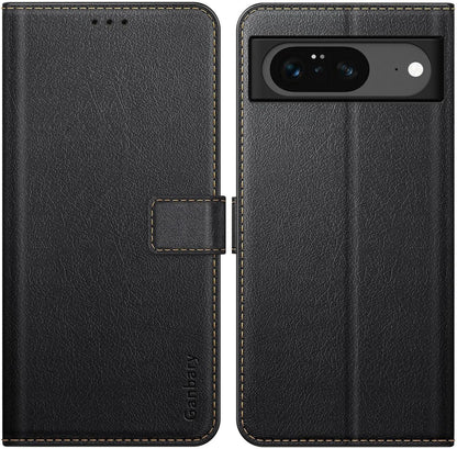 Handyhülle Google Pixel 8 Leder Klapphülle Schwarz - Kartenschlitze, Magnetverschluss, Standfunktion
