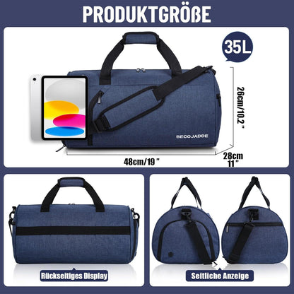 Sporttasche mit Schuhfach & Nassfach, wasserdicht, 35L, Navy Blau