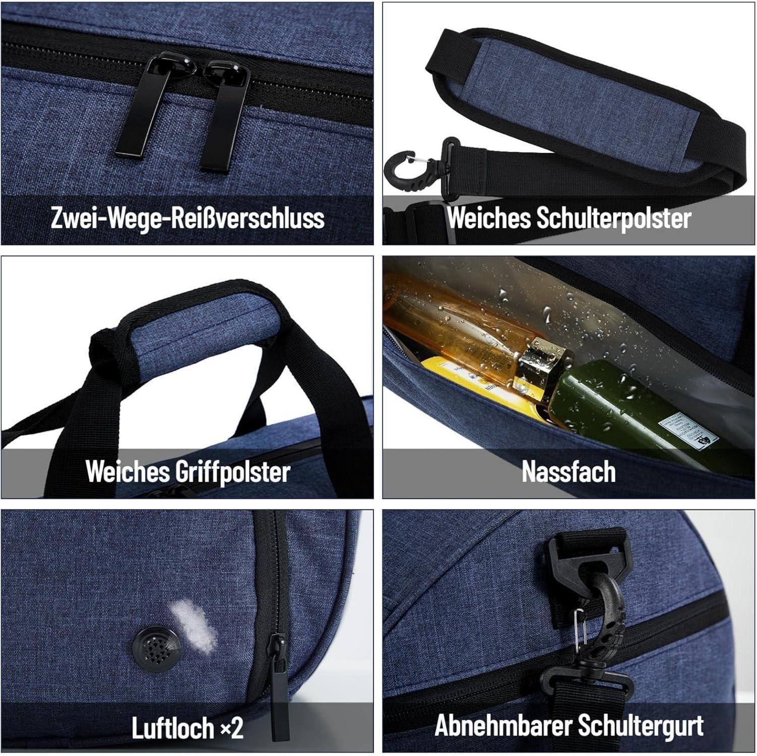 BECOJADDE Sporttasche 35L für Damen und Herren, mit Schuhfach, Nassfach, wasserdicht - Navy Blau