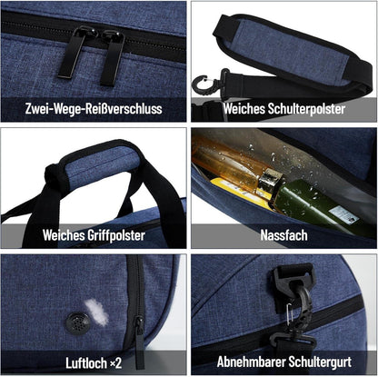 BECOJADDE Sporttasche 35L für Damen und Herren, mit Schuhfach, Nassfach, wasserdicht - Navy Blau