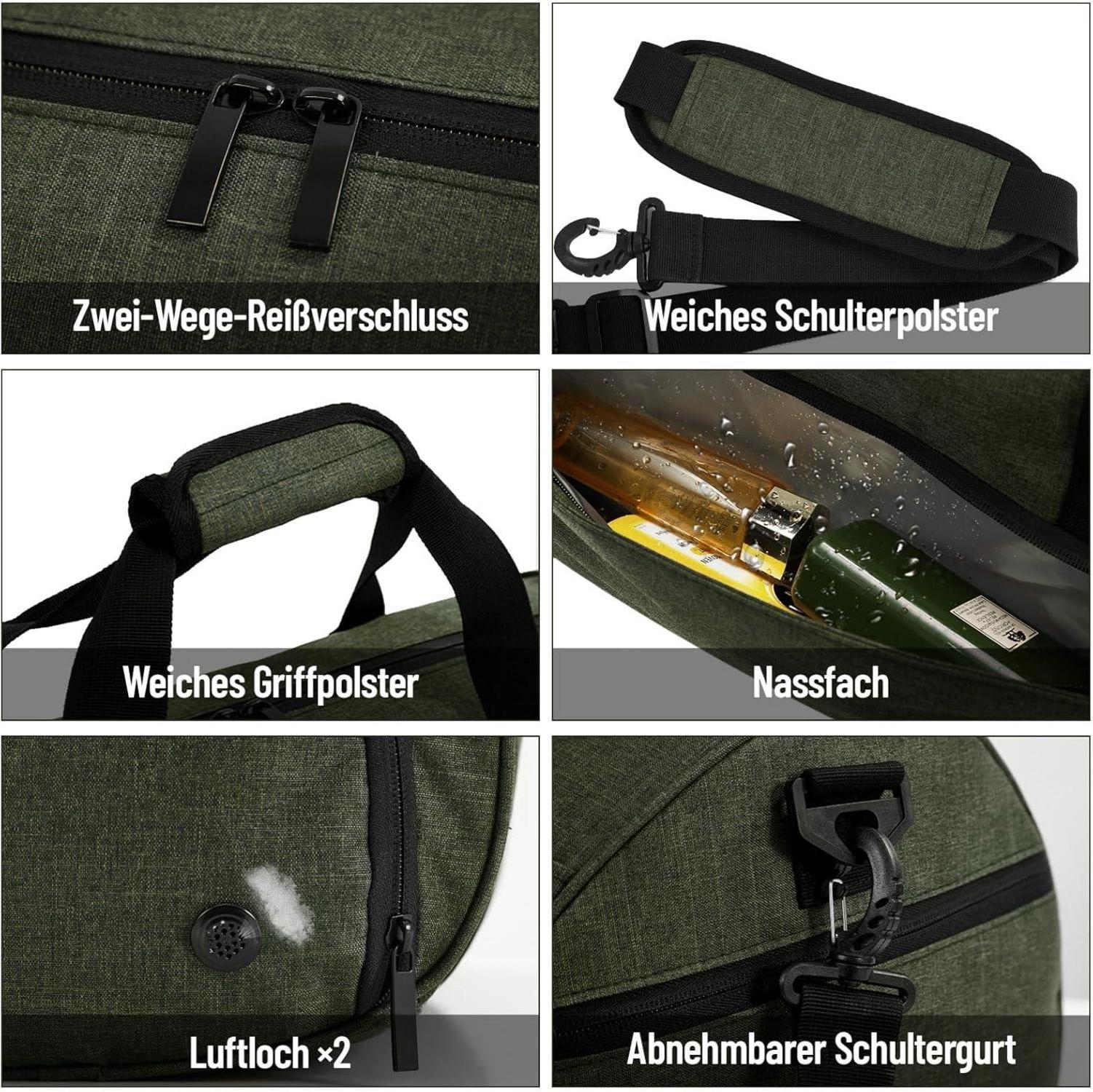 Sporttasche 35L Armeegrün mit Schuhfach und Nassfach