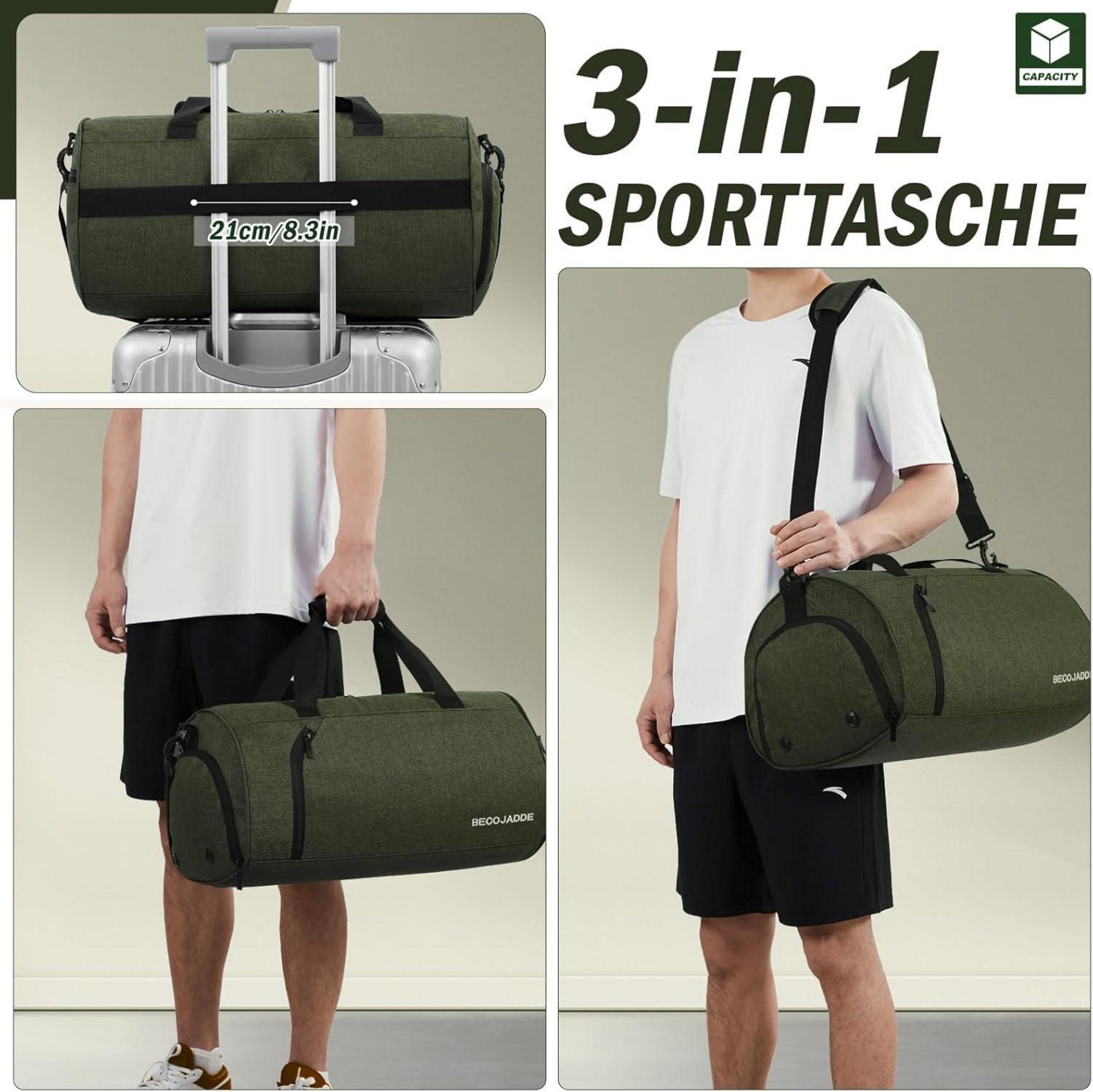 Sporttasche Duffel Bag 35L mit Schuhfach und Nassfach - Armeegrün
