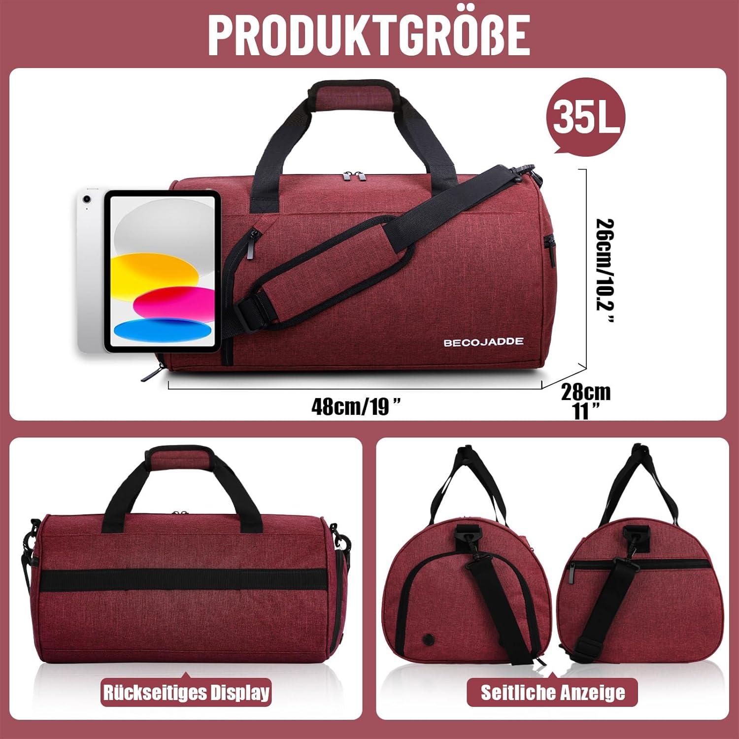 Sporttasche 35L mit Schuhfach und Nassfach - Wasserdicht für Sport und